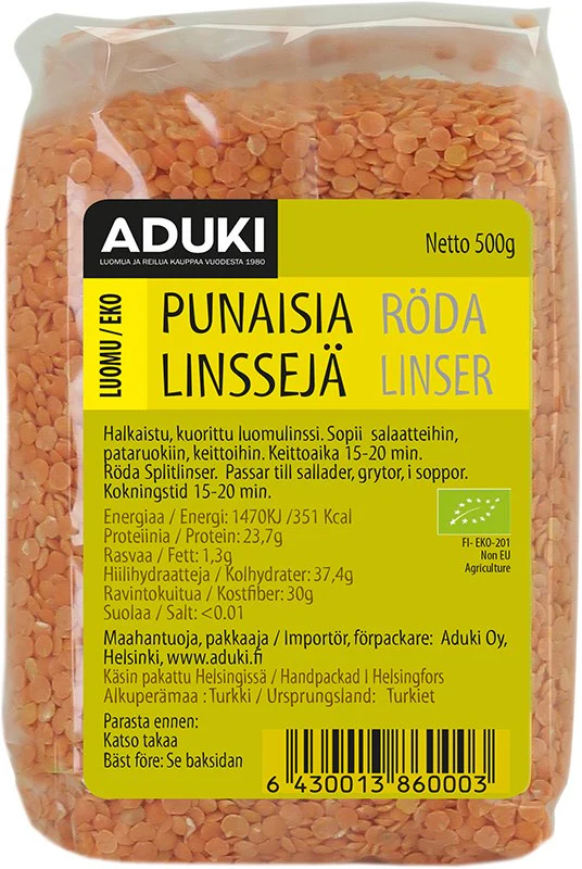Aduki Luomu Halkaistu Punainen Linssi
