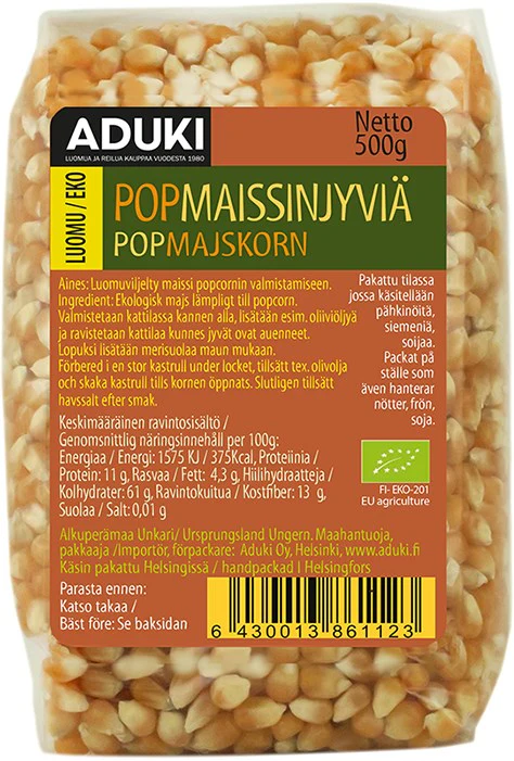 Aduki Luomu Popcorn Maissinjyvät