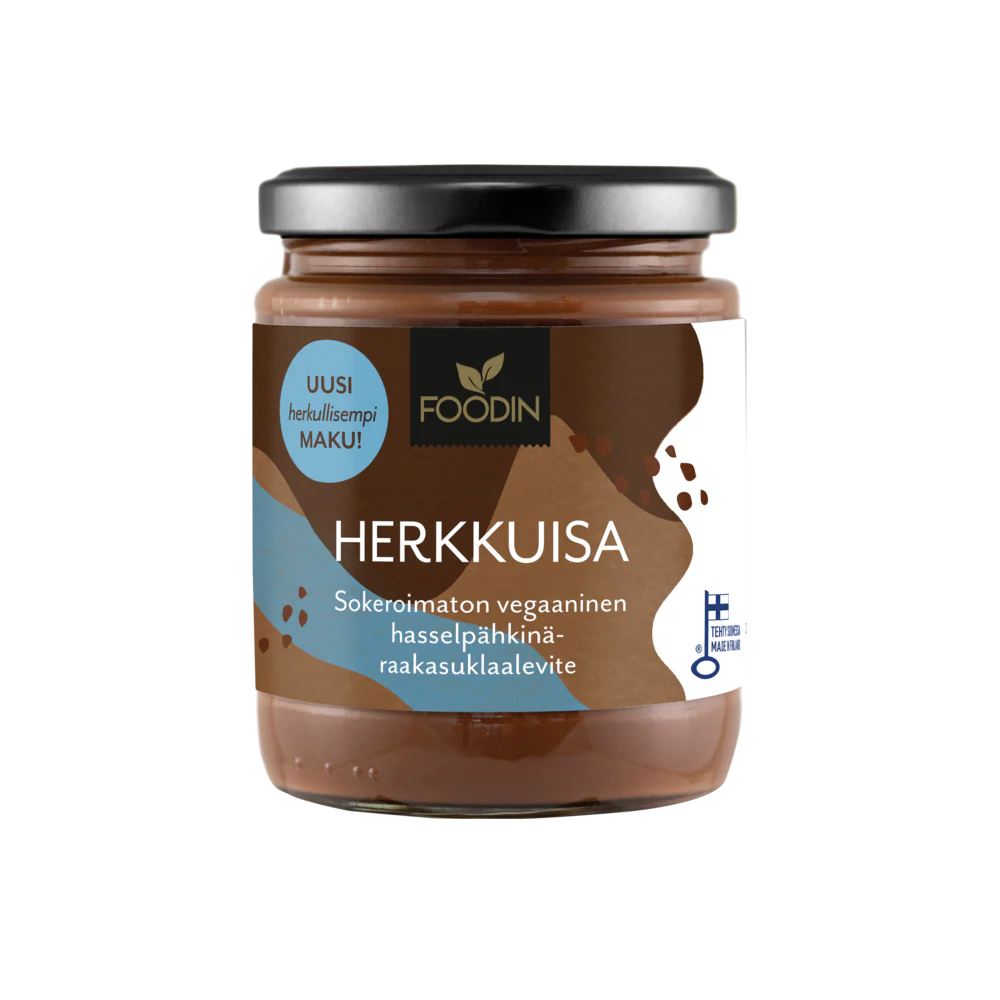 Foodin Luomu Herkkuisa Hasselpähkinä Raakasuklaalevite Sokeroimaton
