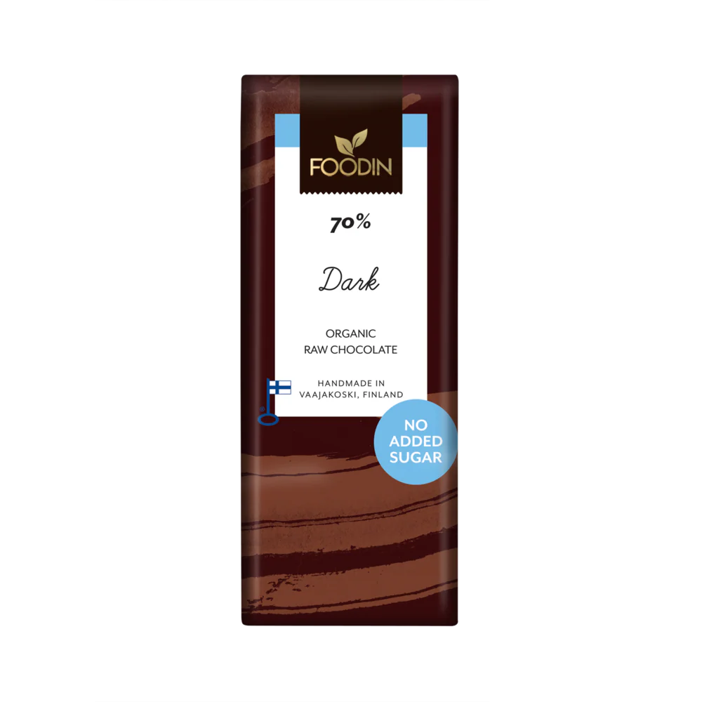 Foodin Luomu Sokeroimaton Raakasuklaalevy Dark 70 %