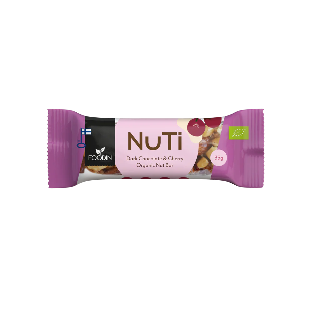 Foodin NUTI Luomu Pähkinäpatukka Dark Chocolate & Cherry
