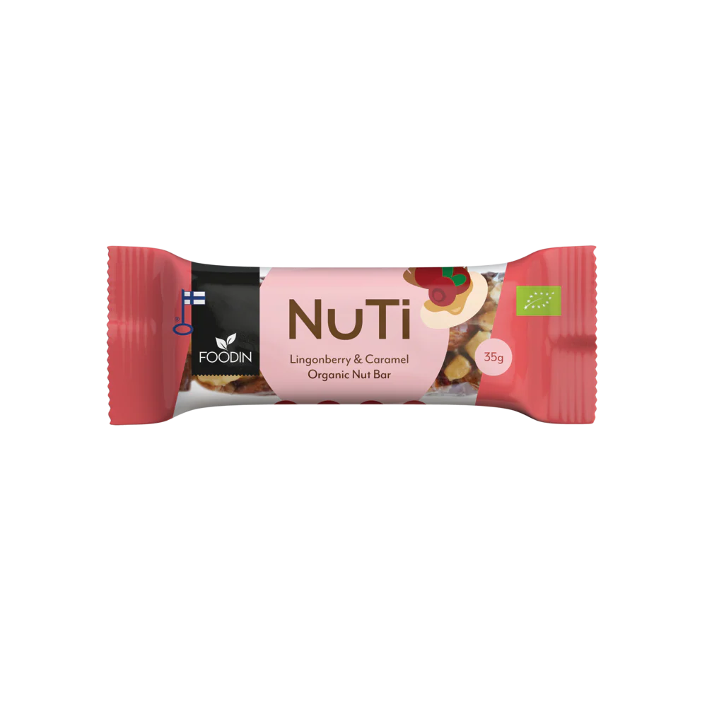 Foodin NUTI Luomu Pähkinäpatukka Lingonberry & Caramel