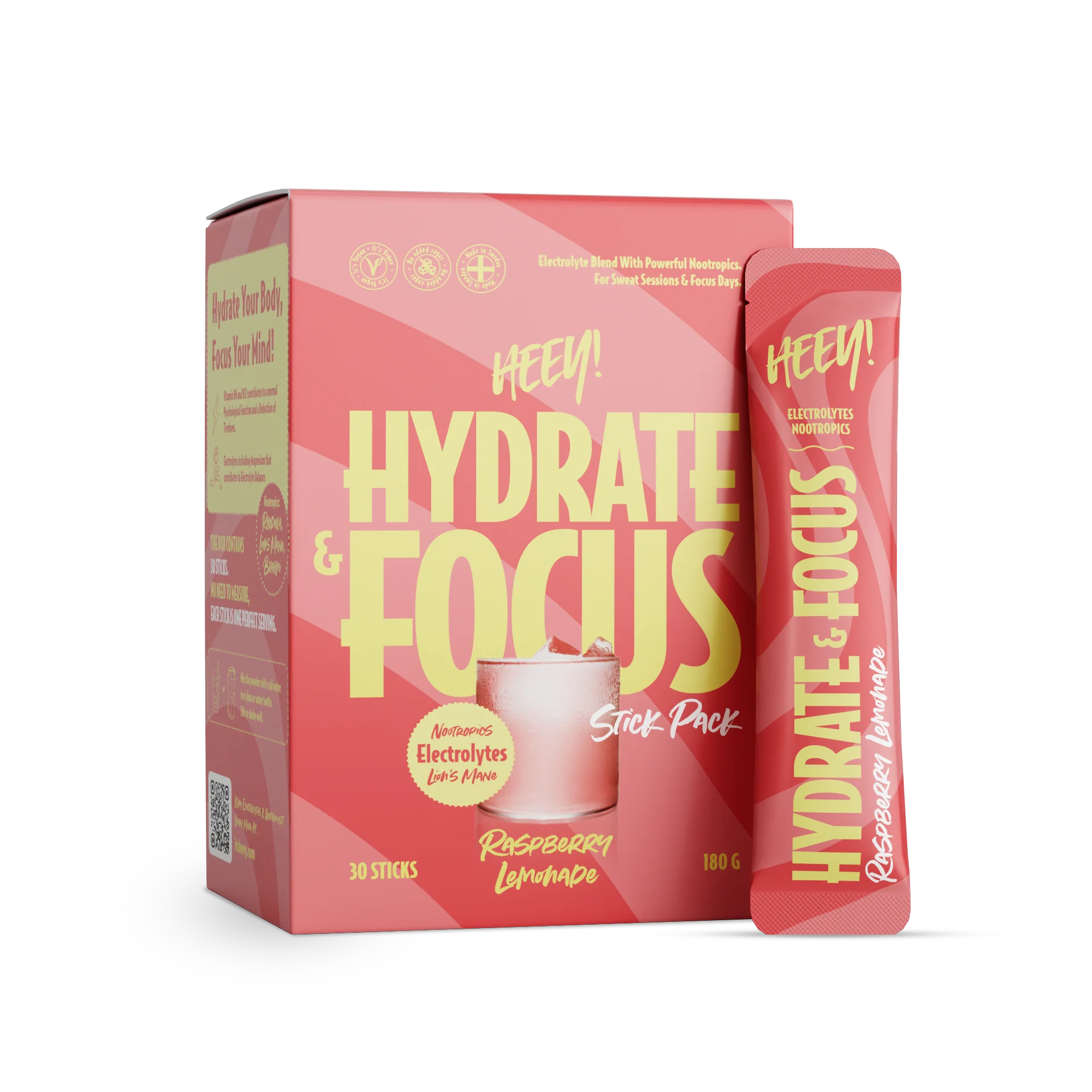 Heey! Hydrate & Focus Electrolytes Raspberry Lemonade - Image 2