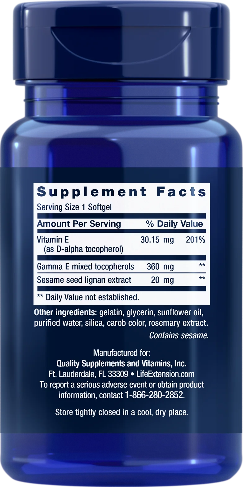 Life Extension Gamma E Mixed Tocopherols with Sesame Lignans - Image 2