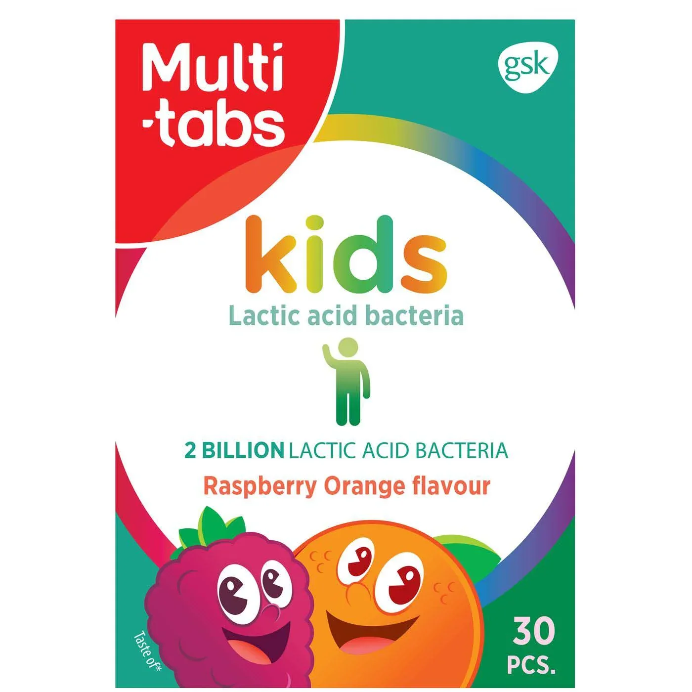 Multi-tabs Kids Maitohappobakteeri Vadelma-Appelsiini