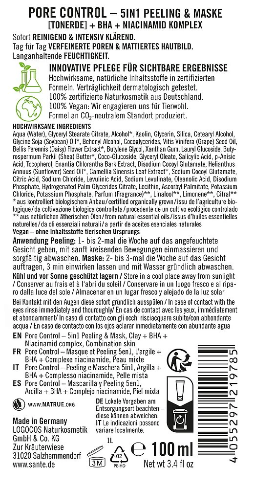 Sante Pore Control 5 in 1 Kuorinta & Kasvonaamio - Image 2