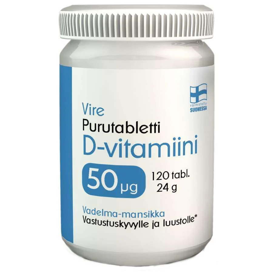 Vire D3-vitamiini 50 mikrog Purutabletti Mansikka-Vadelma